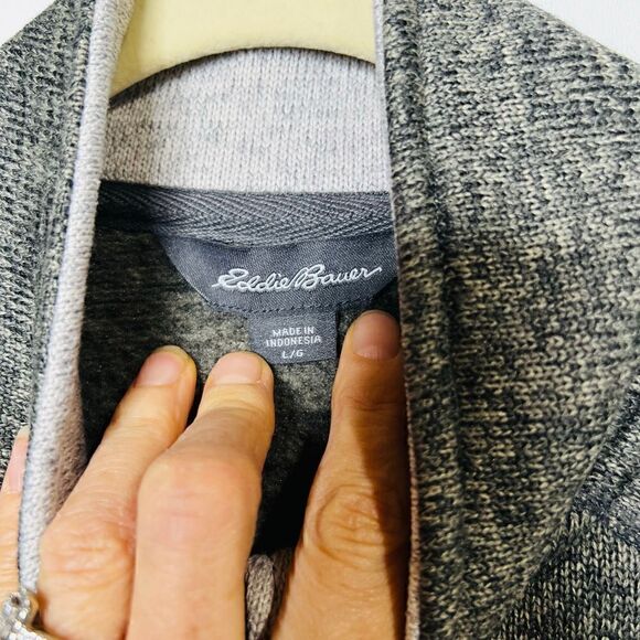 Eddie Bauer Grey Heathered Zip Neck Pullover Sweater Sweatshirt - Picture 5 of 8